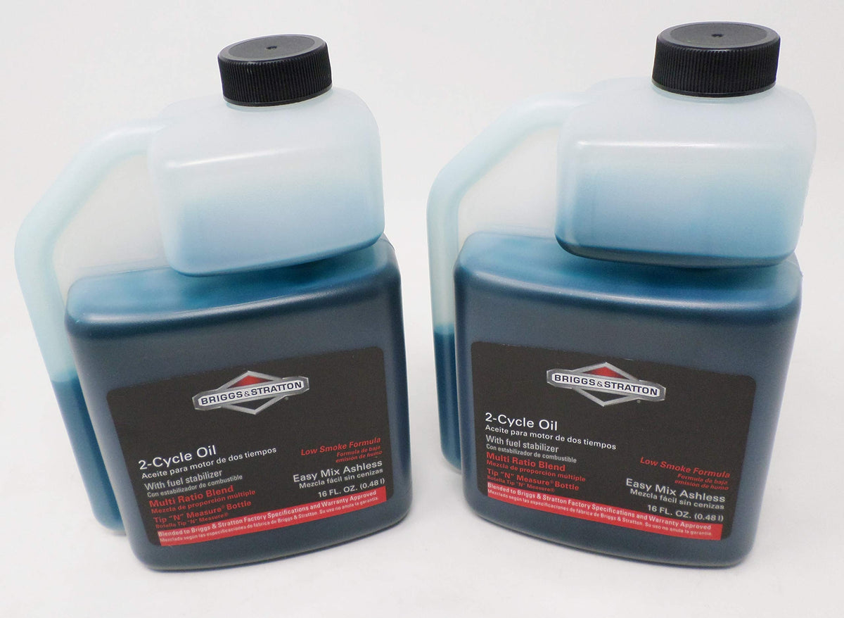 Briggs & Stratton Easy Mix oil bottle with built-in measure for precise fuel mix.