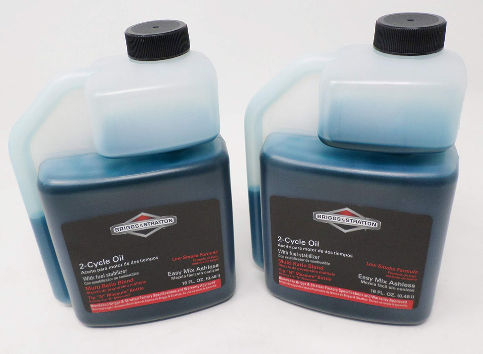 Briggs & Stratton Easy Mix oil bottle with built-in measure for precise fuel mix.