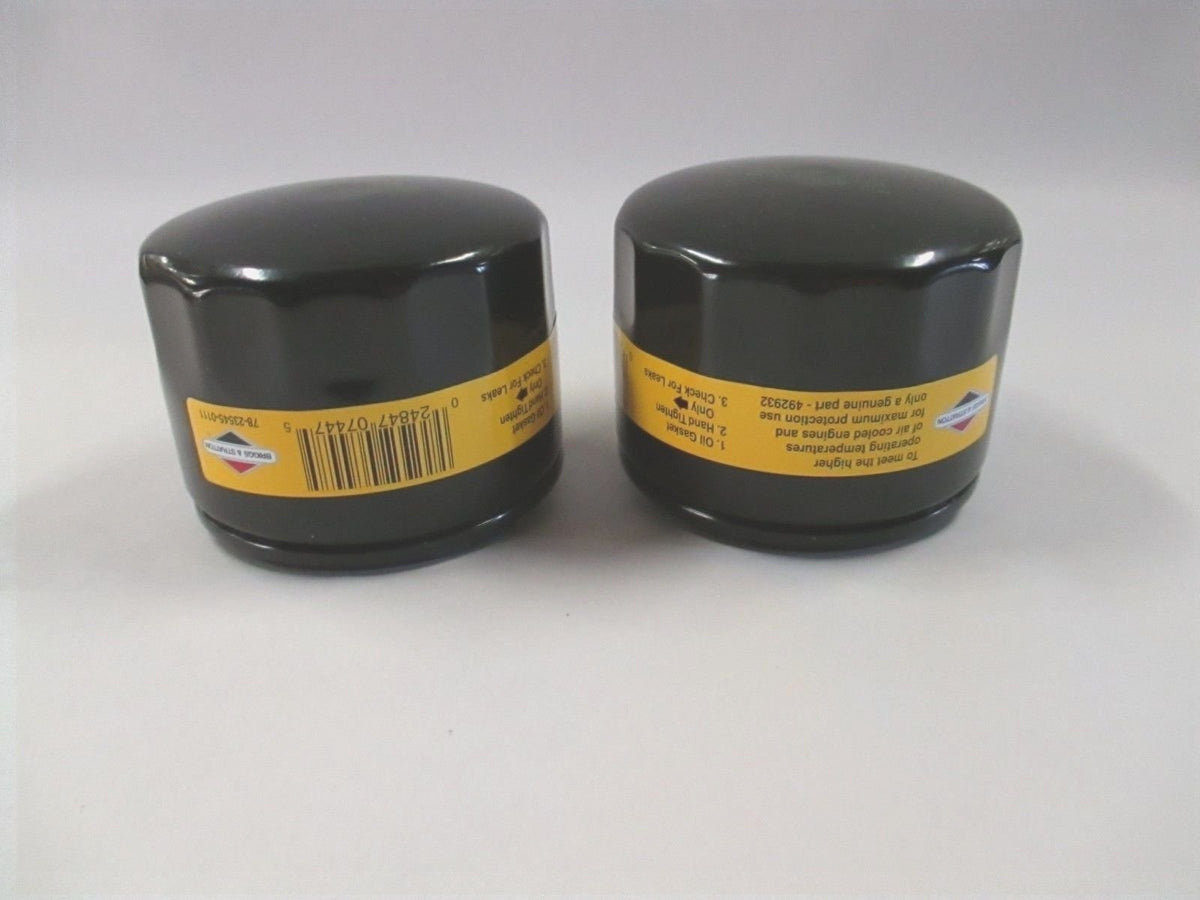 Briggs & Stratton 492932 oil filter side view showing sturdy canister design.