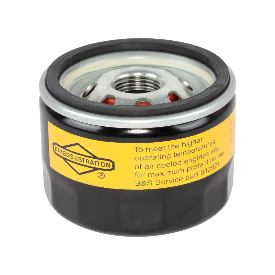 Briggs & Stratton 842921 oil filter close-up, OEM part preserving Vanguard engine oil quality.