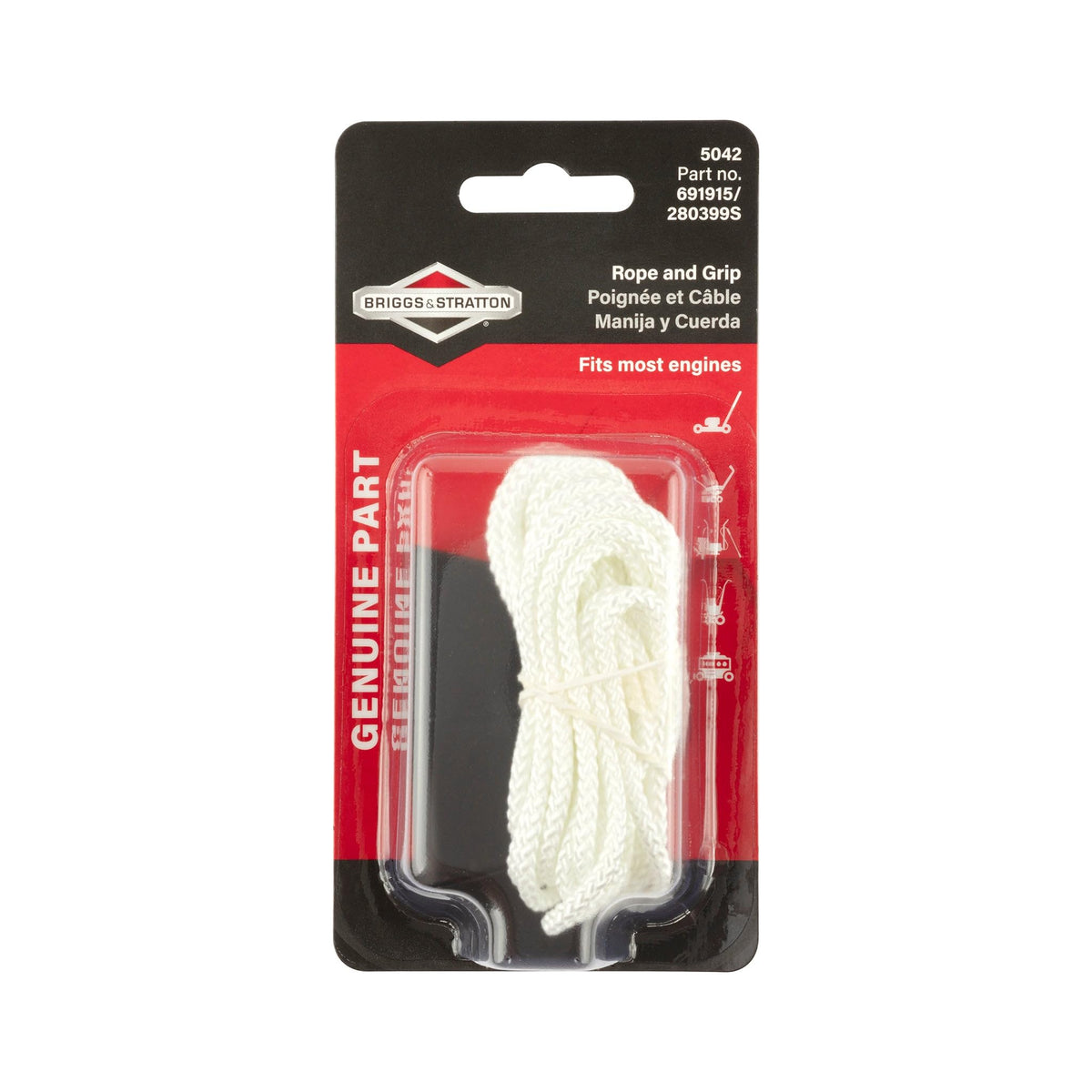 Briggs & Stratton 5042K starter rope with handle enables easy pull-starts.
