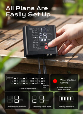 Brightown LCD control panel displays real-time battery and flow settings.