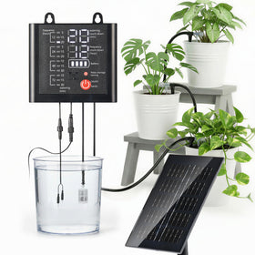 Brightown solar drip system pump powers automatic garden watering.