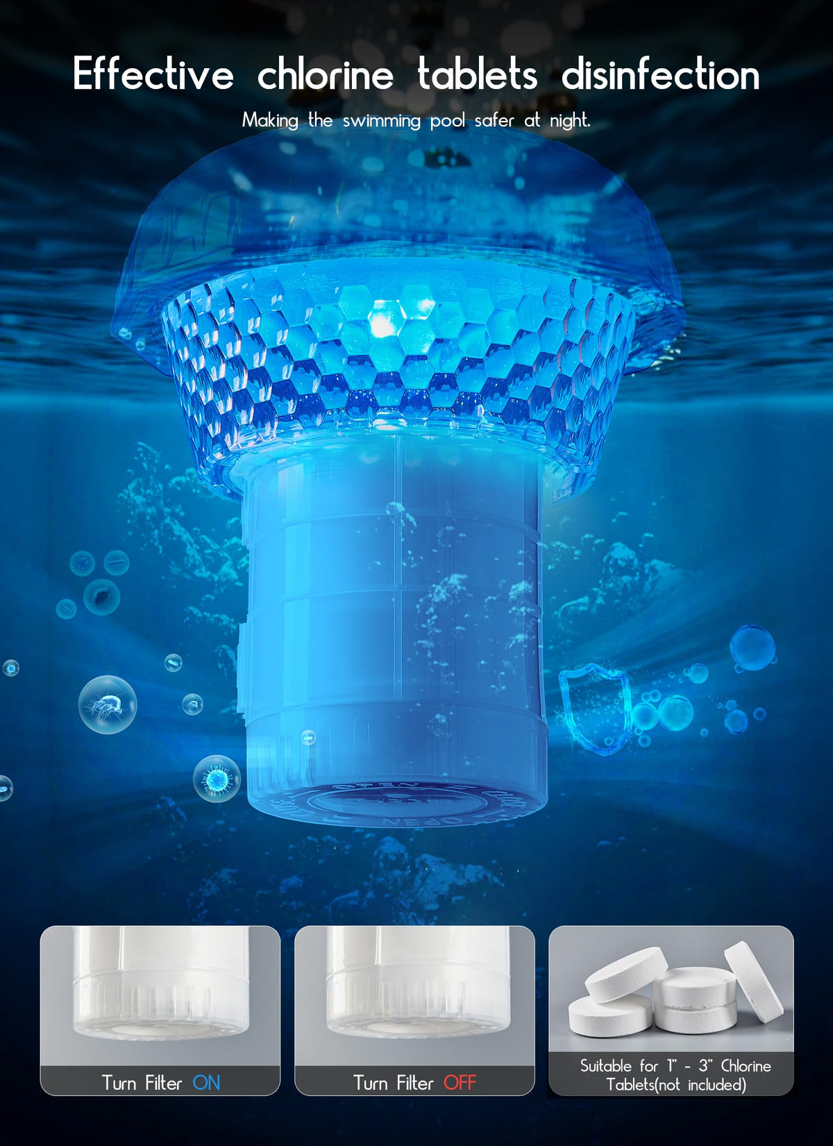 Brightown solar pool light RGBWW delivers vibrant color for evening swims.