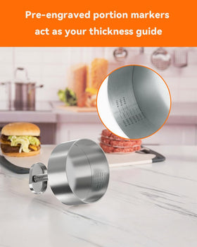 Brigii 304 stainless steel patty press delivers durable surface for frequent use.