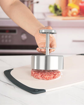 Brigii burger press demonstrates spring-back design for effortless patty formation.