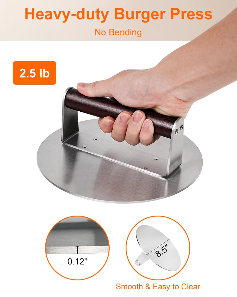 Brigii flat surface promotes evenly cooked patties on the grill.