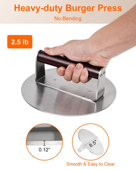 Brigii flat surface promotes evenly cooked patties on the grill.