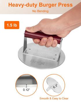 Brigii stainless steel burger press weighs 1.5 lb for durable patties
