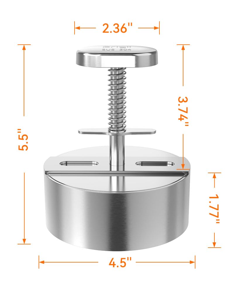Brigii thickness guide marks 100g–400g to help even patties.
