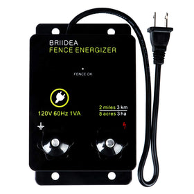 Briidea fence energizer delivering 5000V across 8 acres for wildlife deterrence