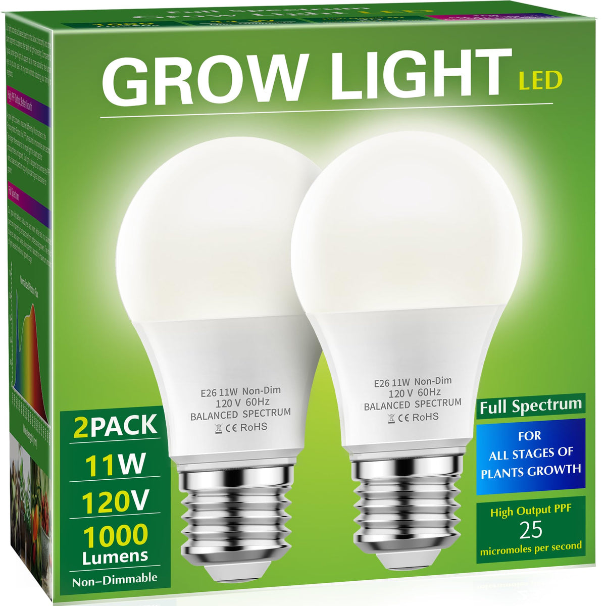 Briignite Grow Light Bulbs full spectrum for indoor greens and seed starting.