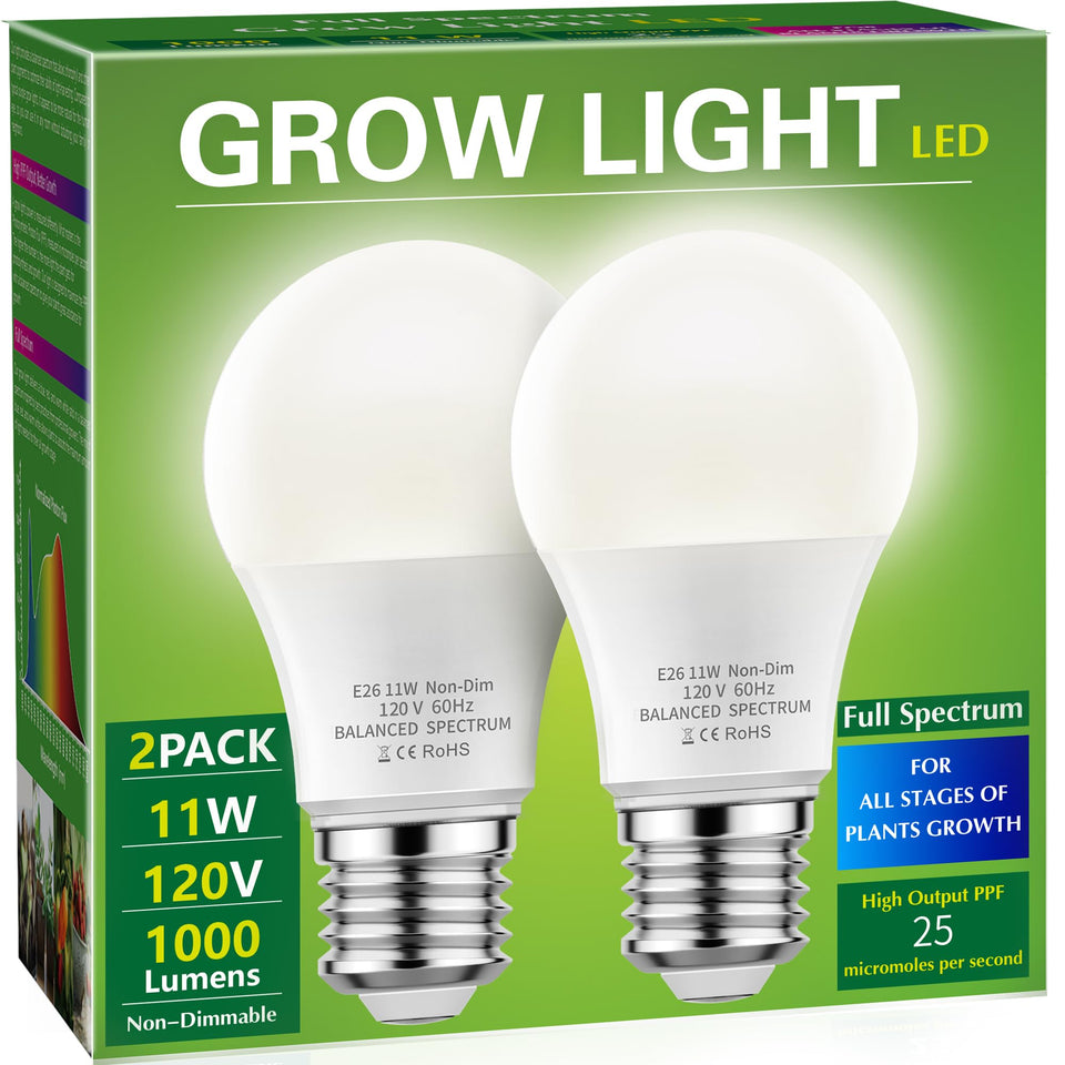 Briignite Grow Light Bulbs full spectrum for indoor greens and seed starting.