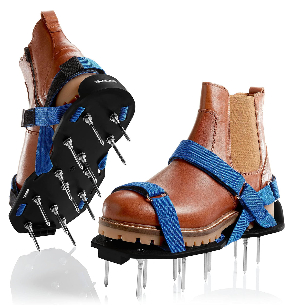 Briliantwerk lawn aerator with adjustable straps ensuring secure fit across lawn surfaces