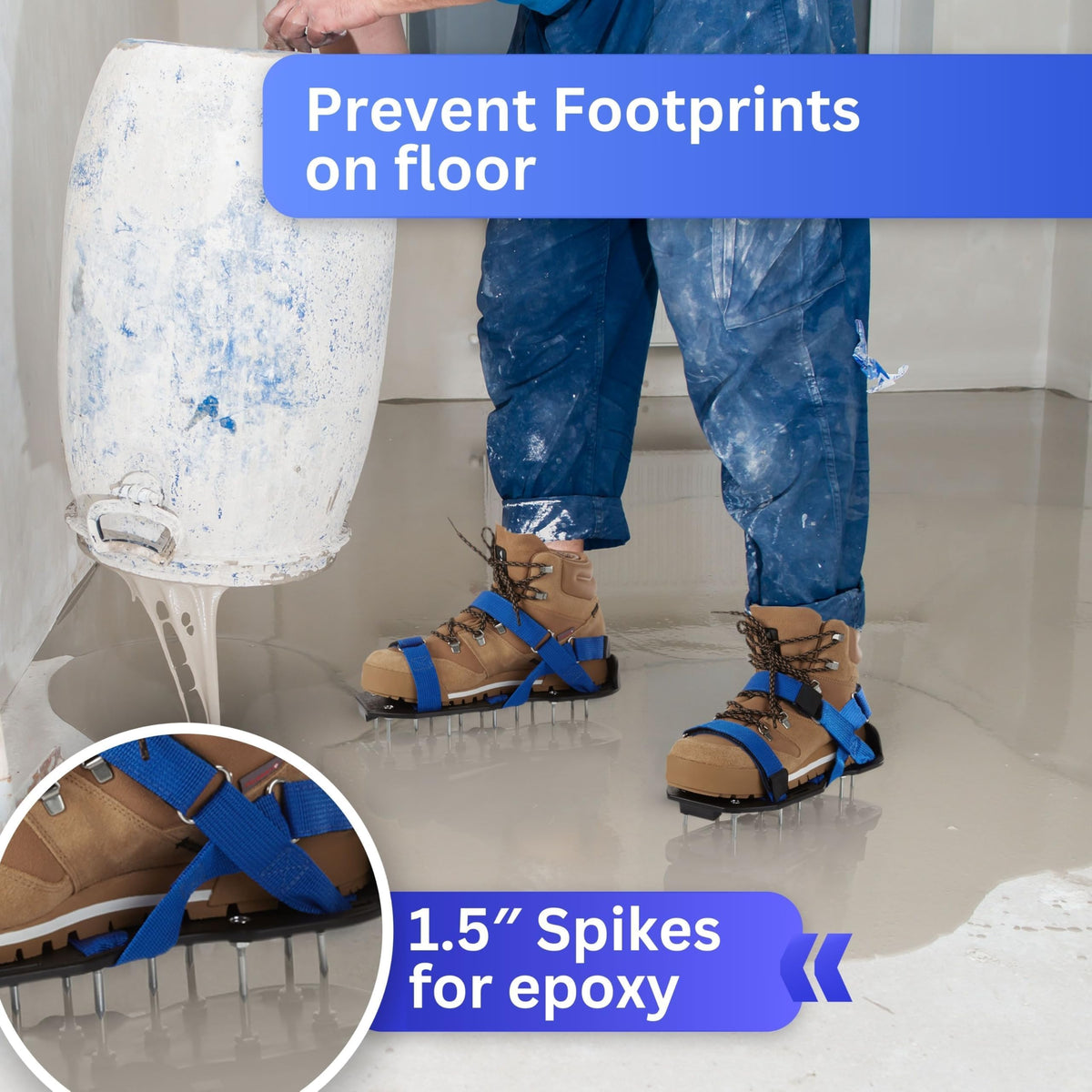 Briliantwerk screed shoes with 1.5-inch spikes for precise epoxy floor leveling