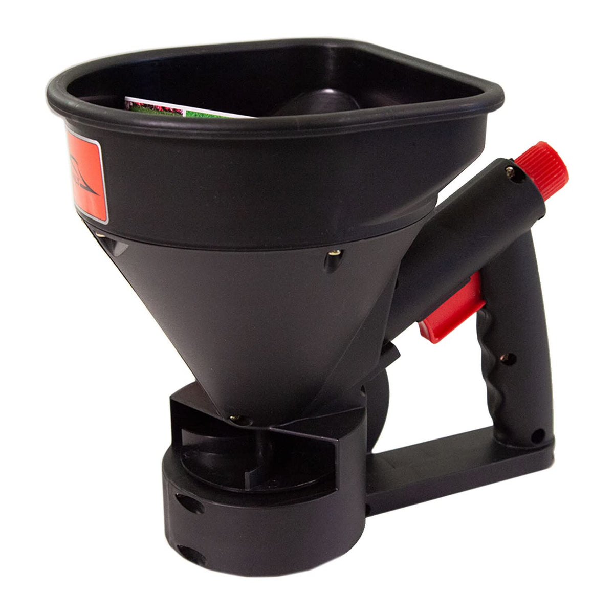 Brinly 5lb spreader filling opening highlights quick-fill capability.