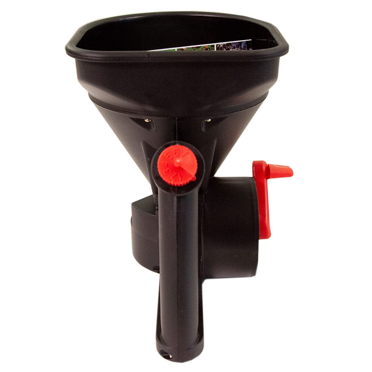 Brinly 5lb spreader flow gate demonstrates adjustable material flow.