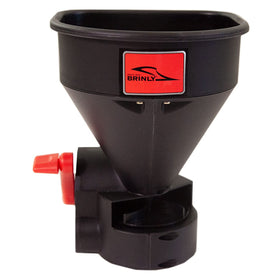 Brinly 5lb spreader full view shows compact, versatile outdoor tool for tight spaces.