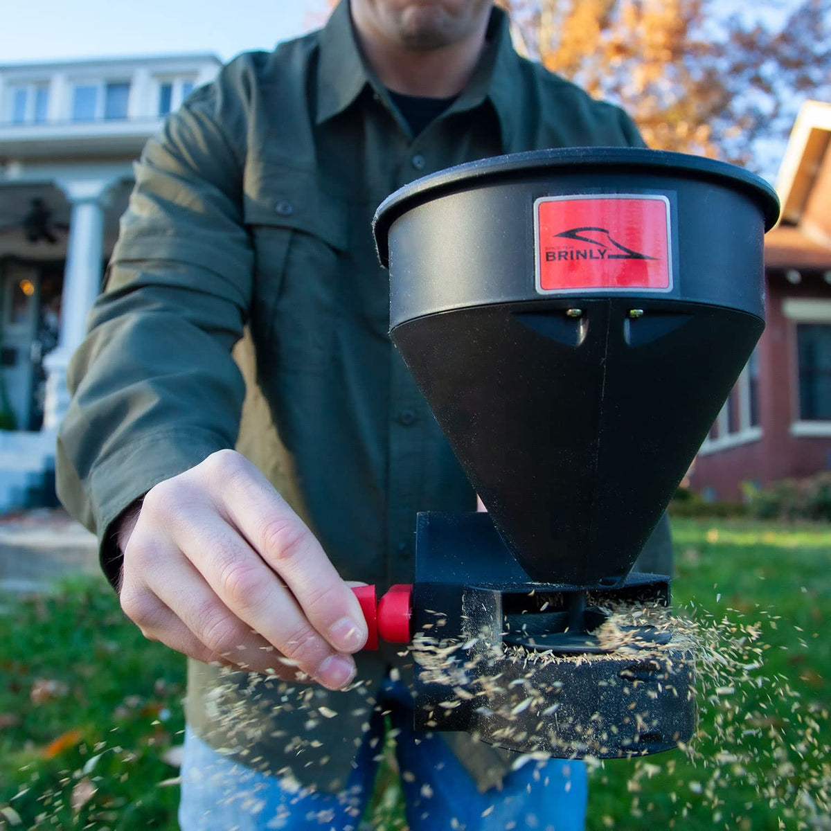 Brinly 5lb spreader rotary broadcast delivers even distribution.