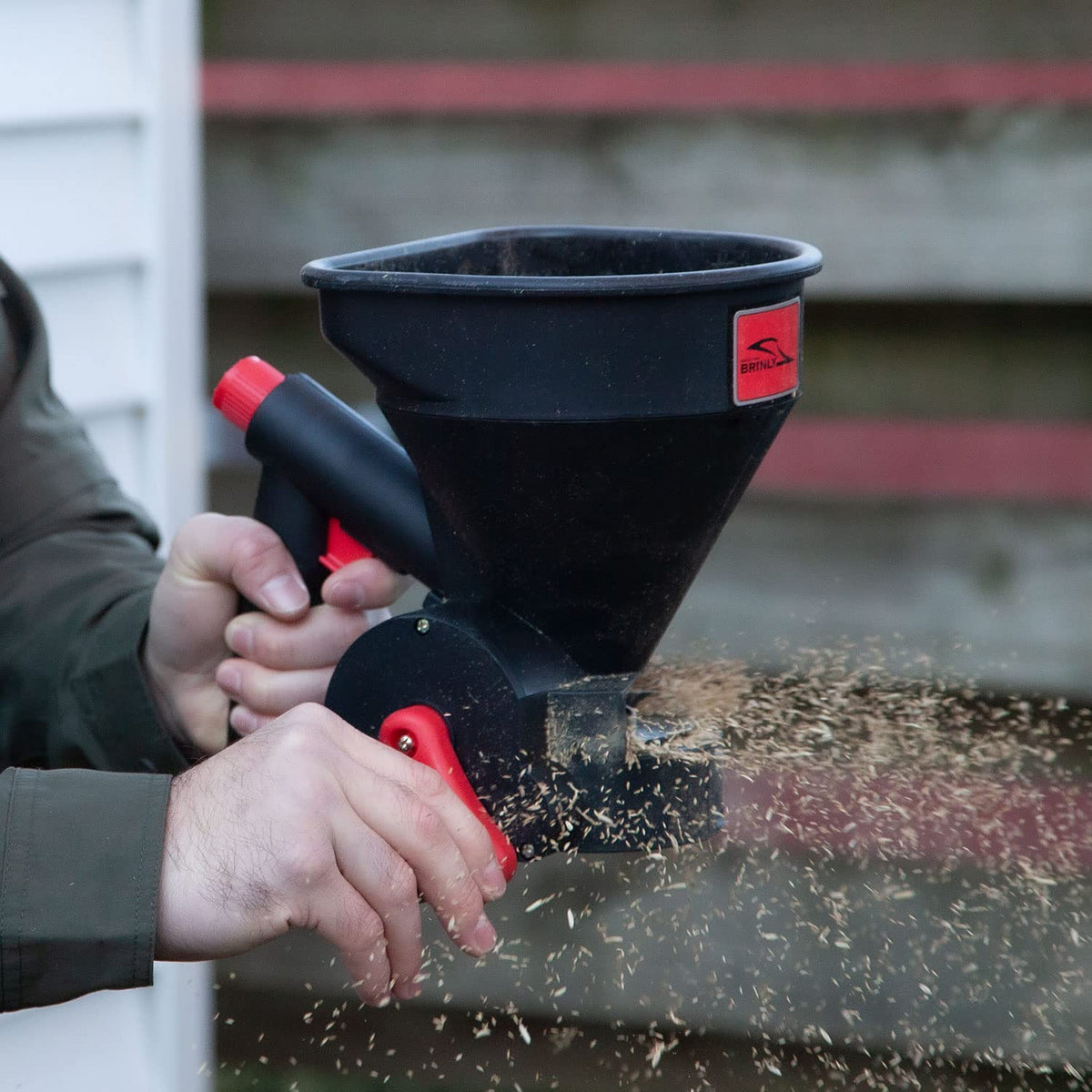 Brinly 5lb spreader ideal for sidewalks and flower beds in tight spaces.