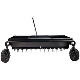 Brinly all-steel hopper with 100 lb capacity keeps seed and lime ready for tasks.