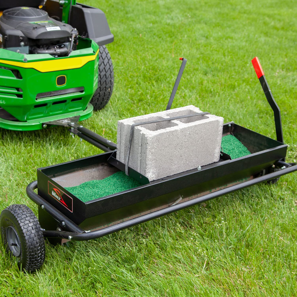 Brinly flow-control-calibration ensures precise coverage with minimal waste.