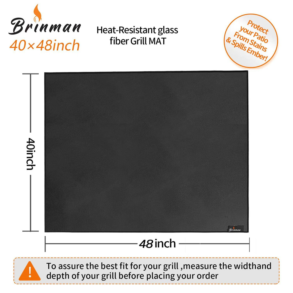Brinman heat-resistant mat withstands up to 2000°F for safe outdoor grilling.