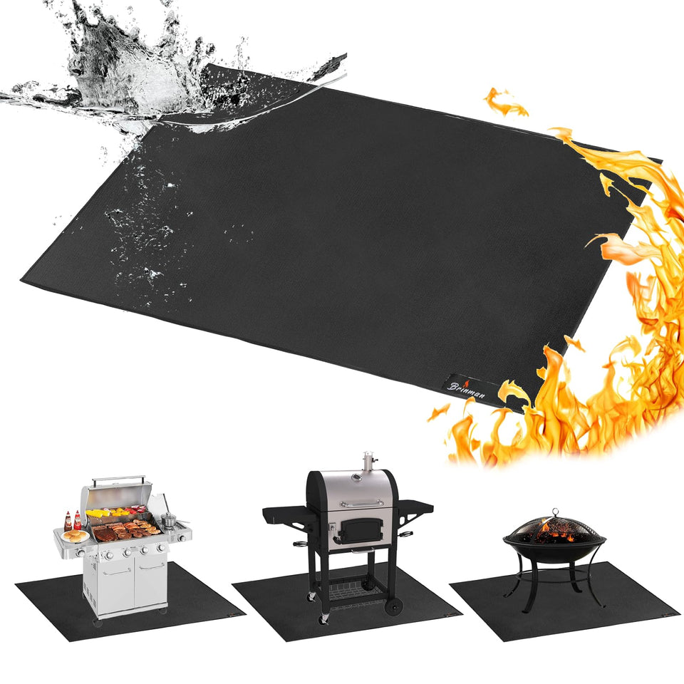 Brinman under grill mat 40x48 on deck protecting from embers and grease spills.