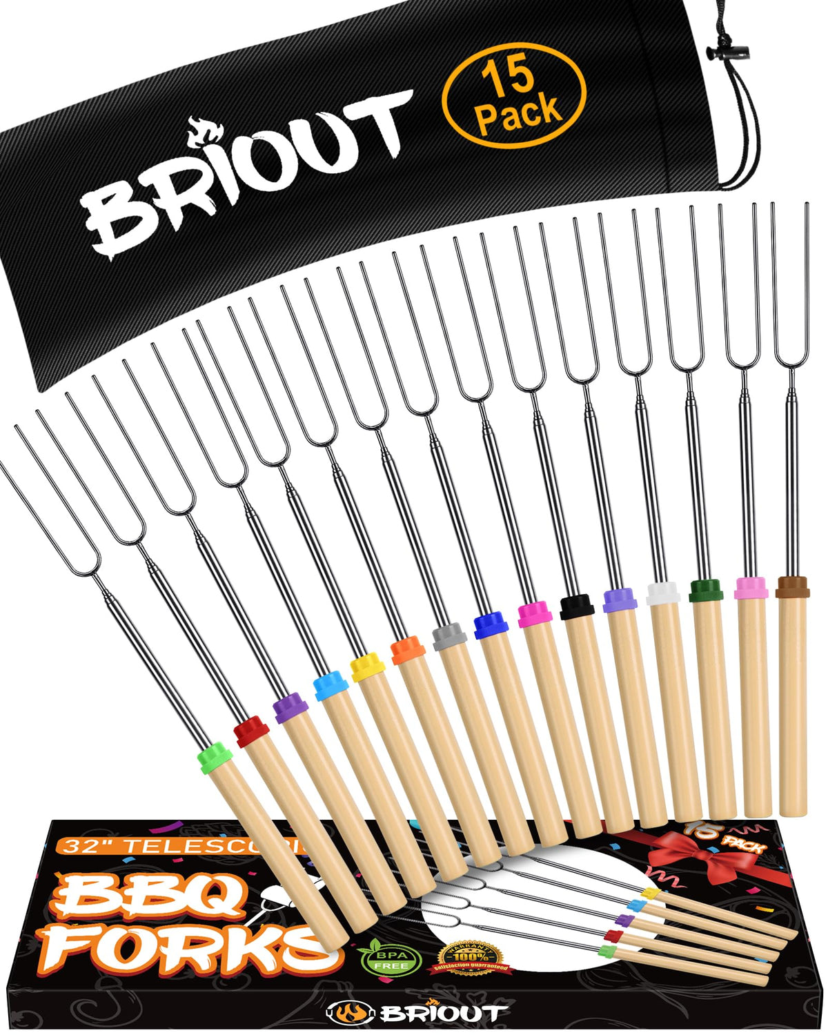 BRIOUT extendable roasting stick 32 inches assembled for safe campfire roasting