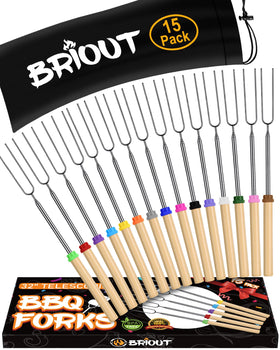 BRIOUT extendable roasting stick 32 inches assembled for safe campfire roasting