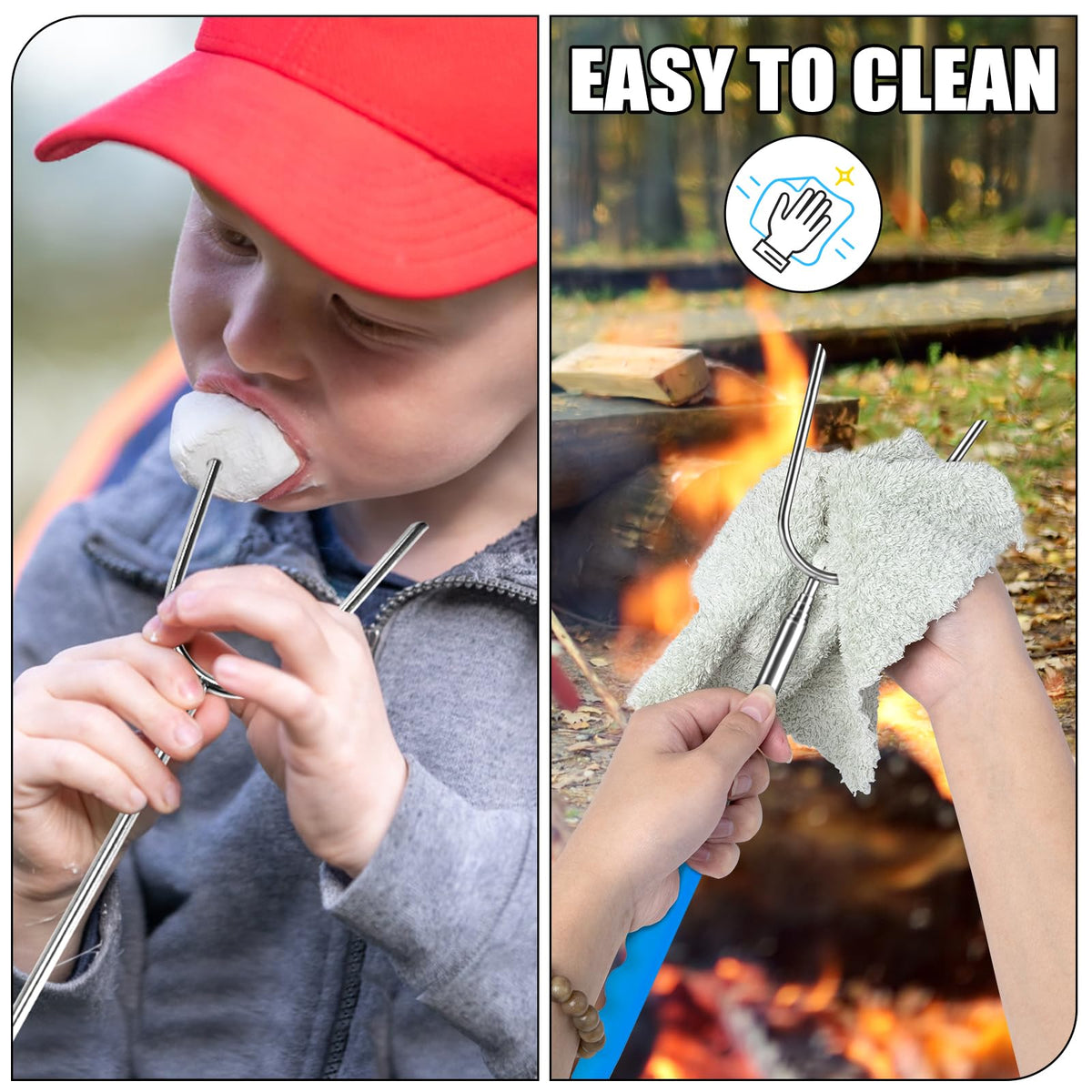 BRIOUT kids-safe handle improves grip during campfire roasting sessions.