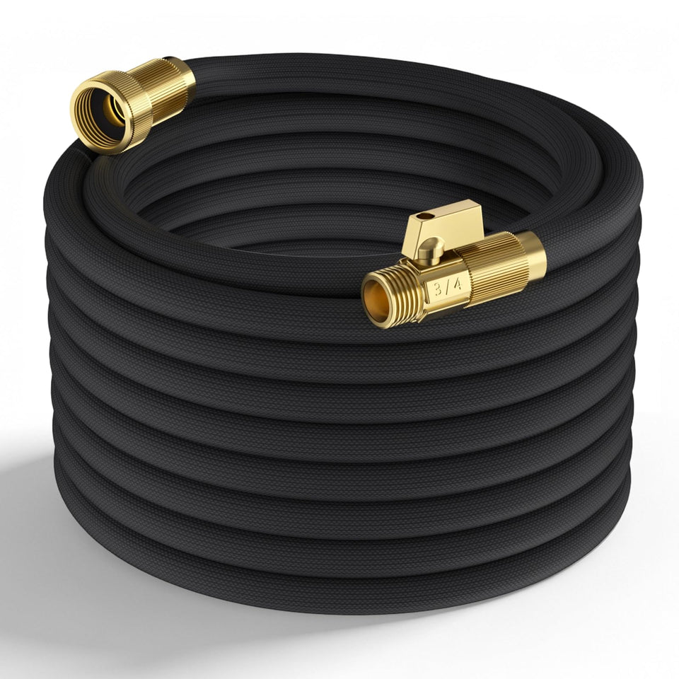Brisavia 100ft hose shows true-length reach for full-yard watering