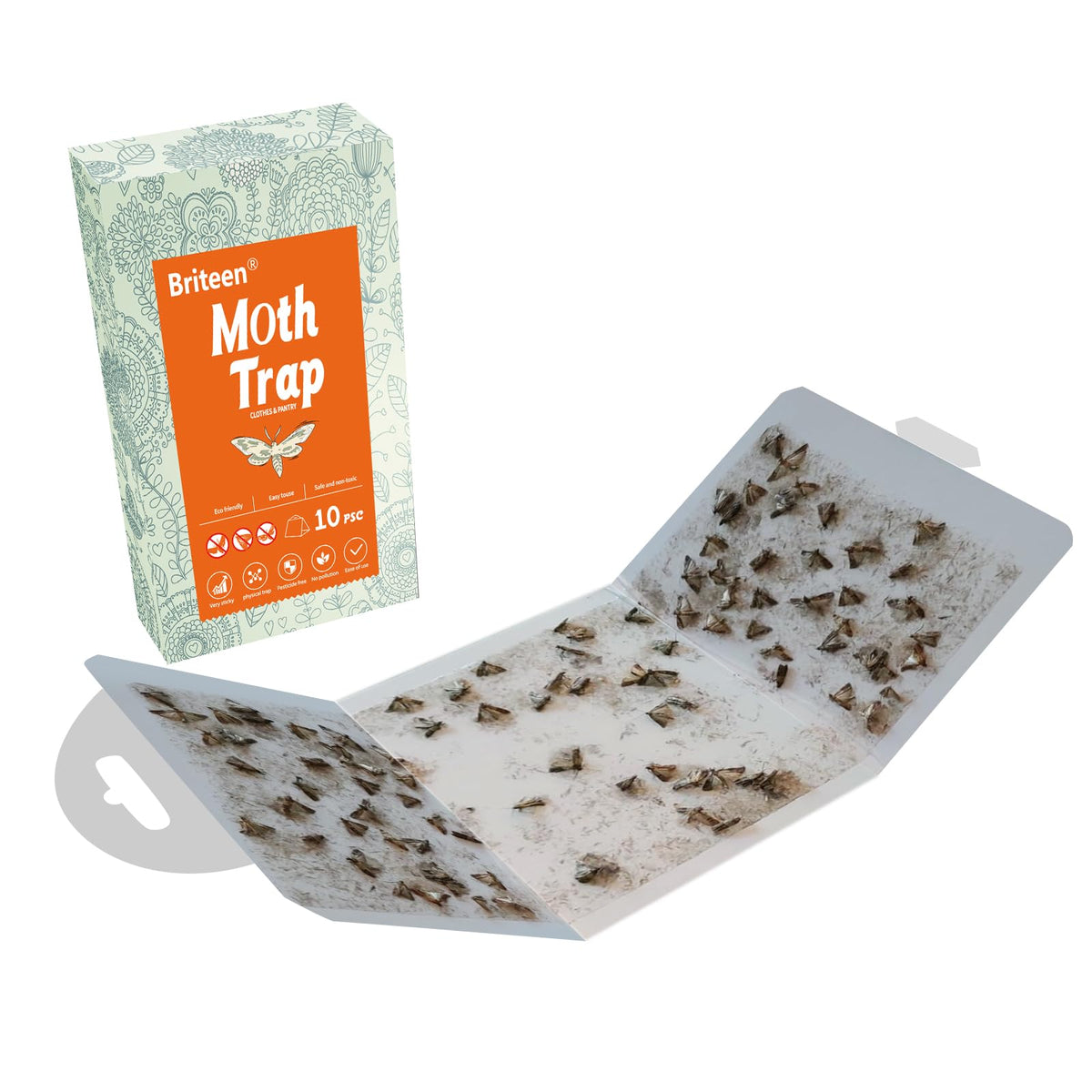 Briteen pantry moth traps 10-pack in-pantry demonstrating discreet, long-lasting protection.