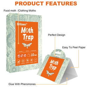 Briteen pantry moth traps 10-pack packaging showing simple setup for quick deployment.