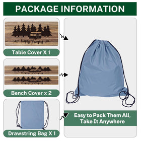Britown 3-piece cover ensemble protects wooden tables and benches from dust.
