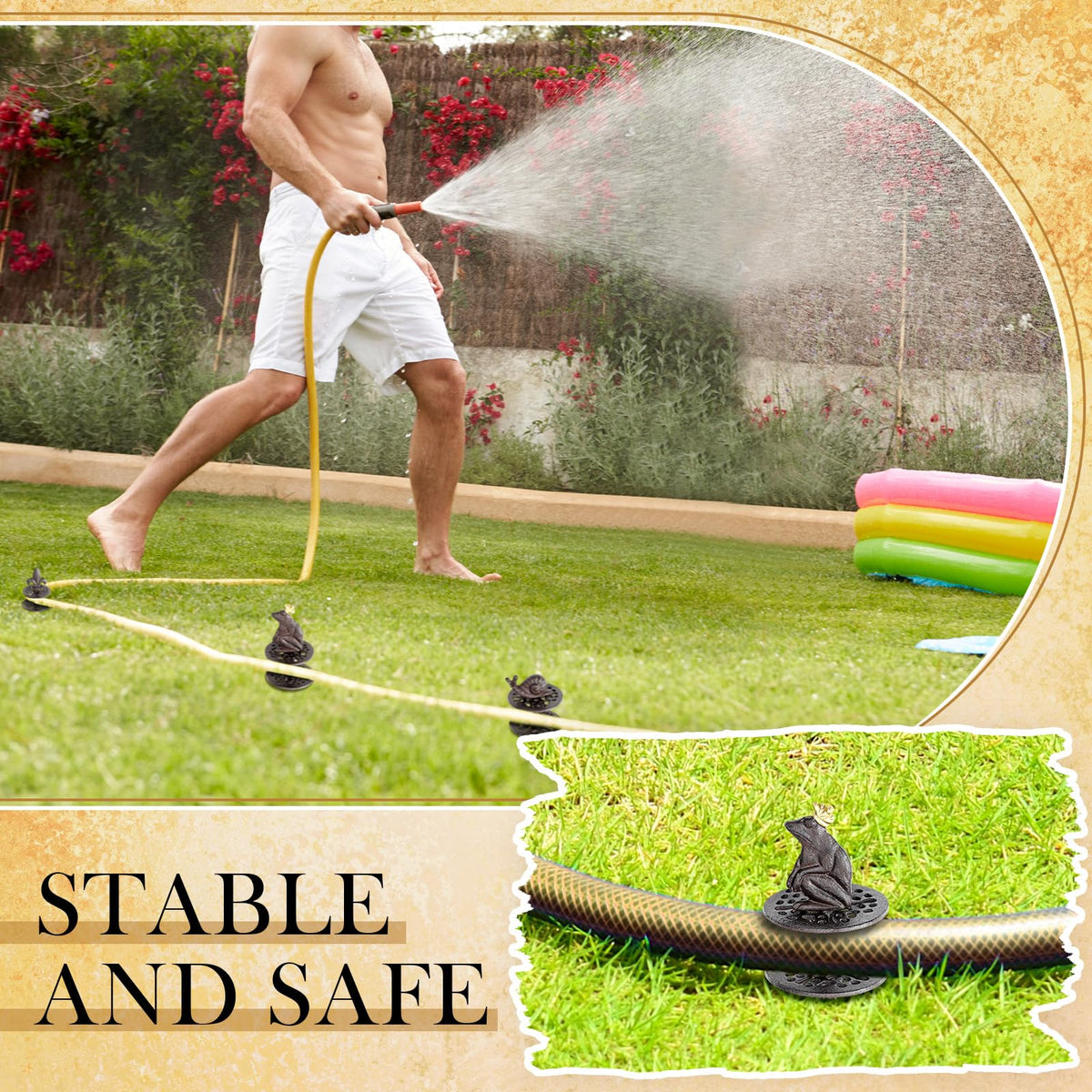 Briwooody cast-iron hose guide durable stake for outdoor watering.