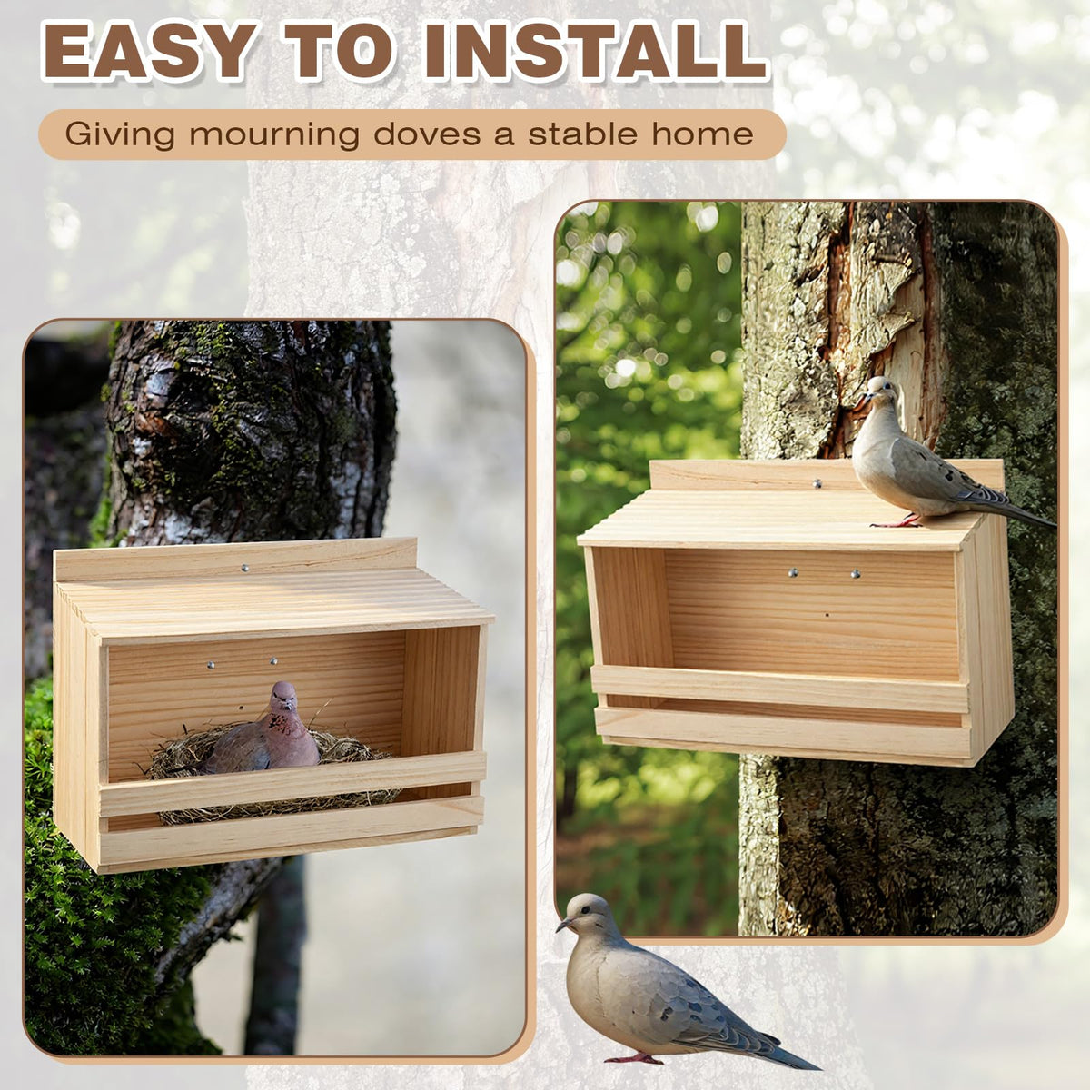 Briwooody dove nesting box side view demonstrates stable outdoor mounting.