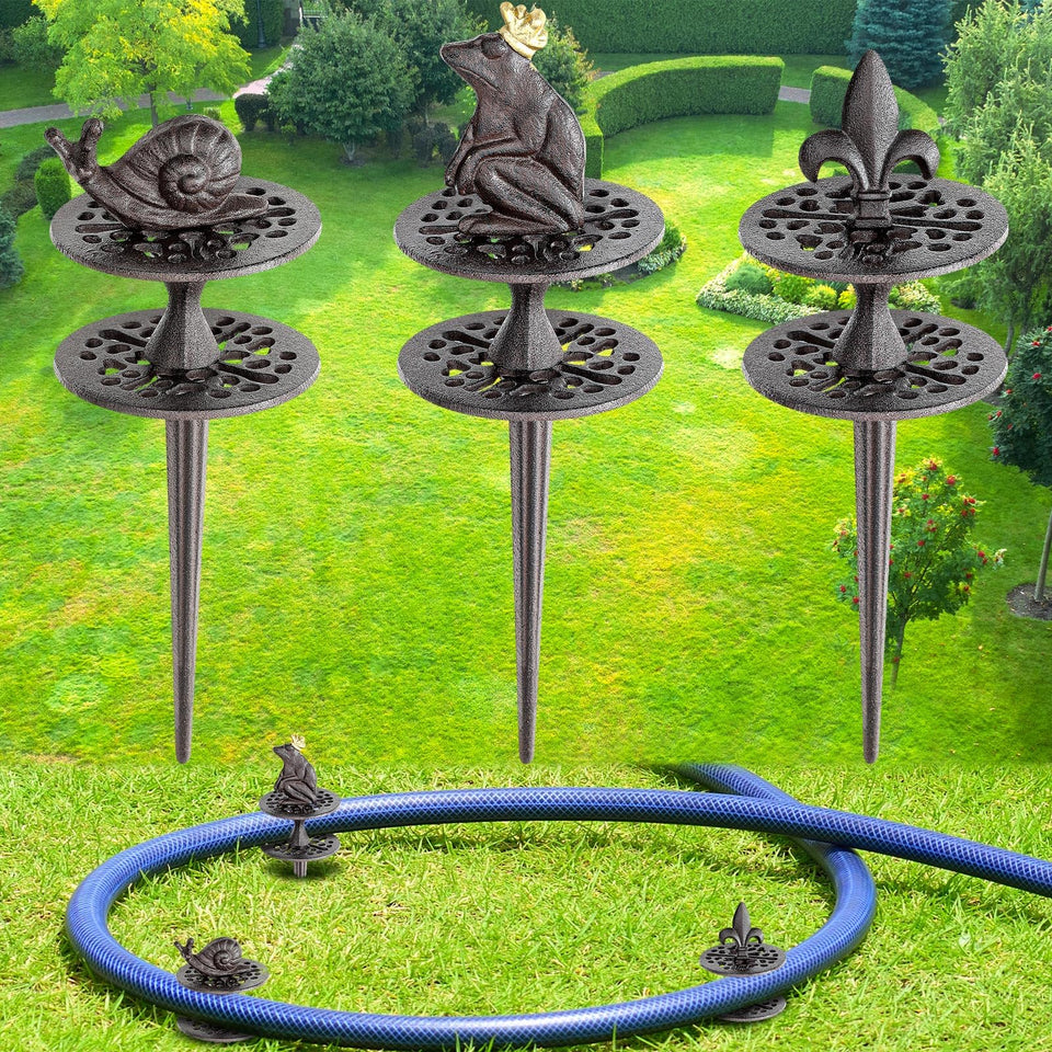Briwooody frog shape hose guide keeps hoses organized and reduces tangling in beds.