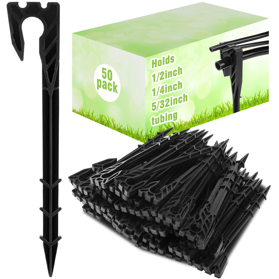 Briwooody 8-inch irrigation stake in side view secures drip tubing.