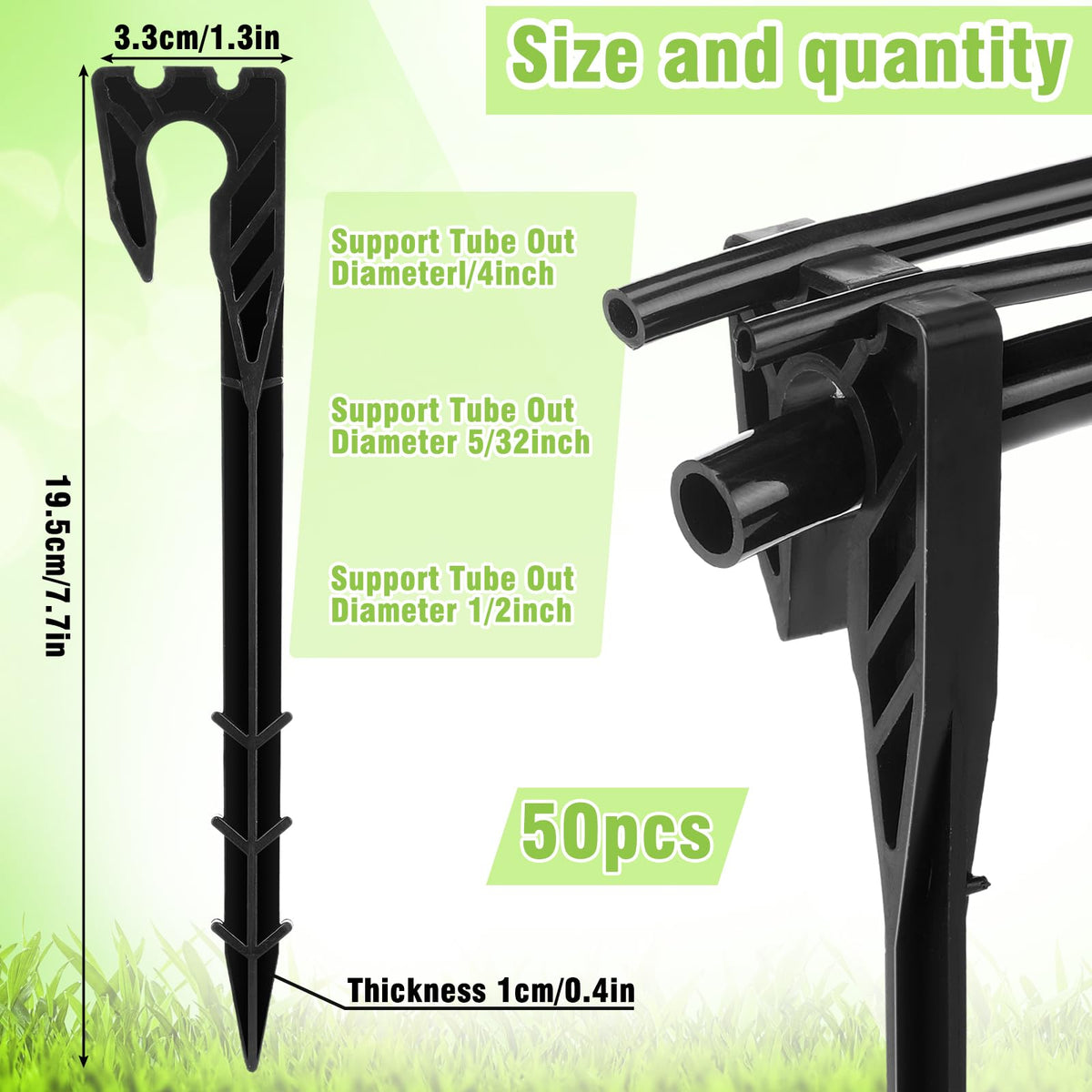 Briwooody stake bottom triangle grip anchors hoses in soil.