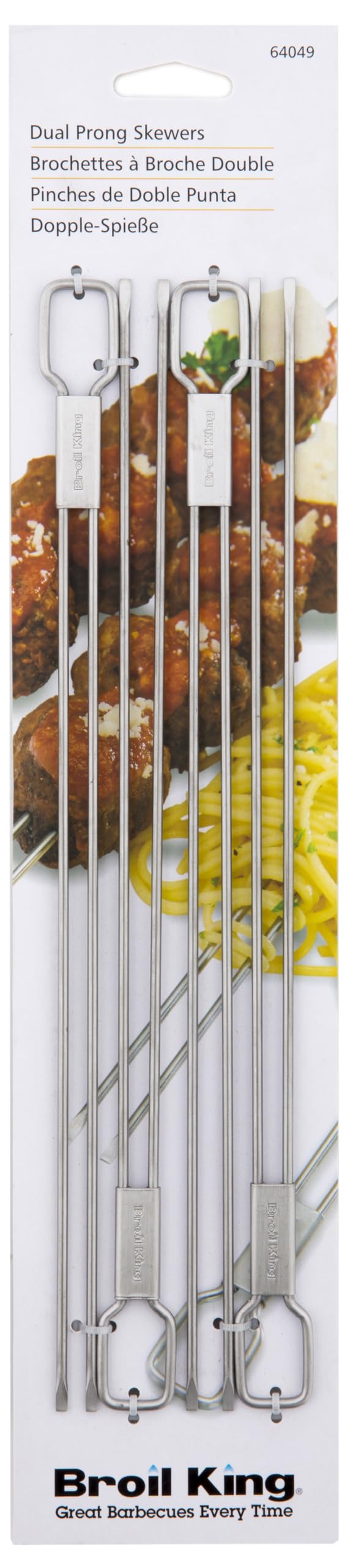 Broil King dual-prong skewers ideal for kebabs and grilled vegetables.