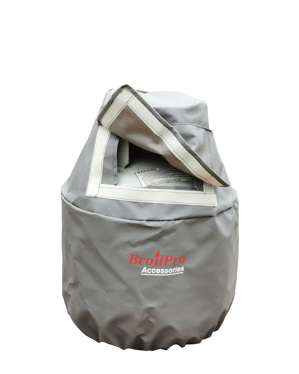 BroilPro Accessories propane tank cover in brown for 20-lb tanks, protects from sun and wear.