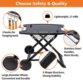 Durable wheels on the Broil-X cart provide smooth outdoor mobility.