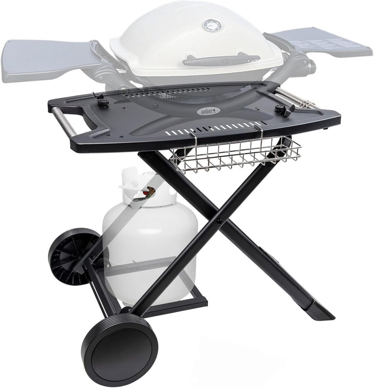 Broil-X portable cart fit for Weber Q1200 setup and use outdoors.