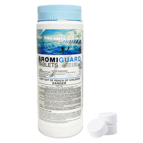 BROMIGUARD bromine tab bucket ready for spa sanitation and long-lasting protection.