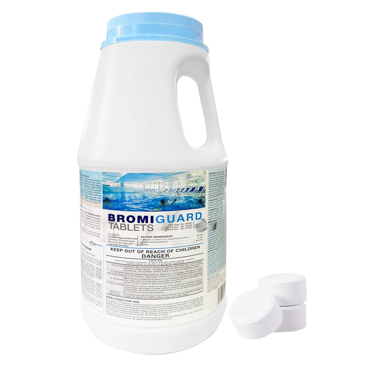 BROMIGUARD bromine tablets bucket for easy spa sanitation and dosing.