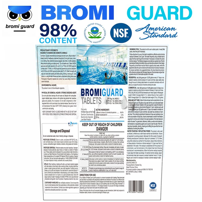 BROMIGUARD bromine tablets 2-5-lbs pack, long-lasting disinfection for pools and hot tubs.