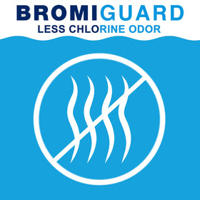 Close-up of BROMIGUARD tablets showing stabilized formula for hot tubs.