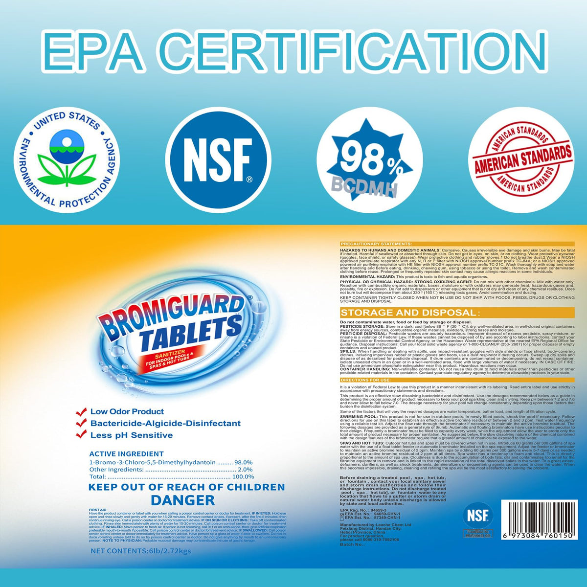 BROMIGUARD bromine tablets in a floater ensure even distribution for consistent spa sanitation.