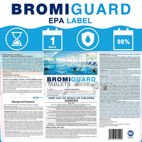 BROMIGUARD bromine tablets in dispenser illustrate easy, mess-free dosing.